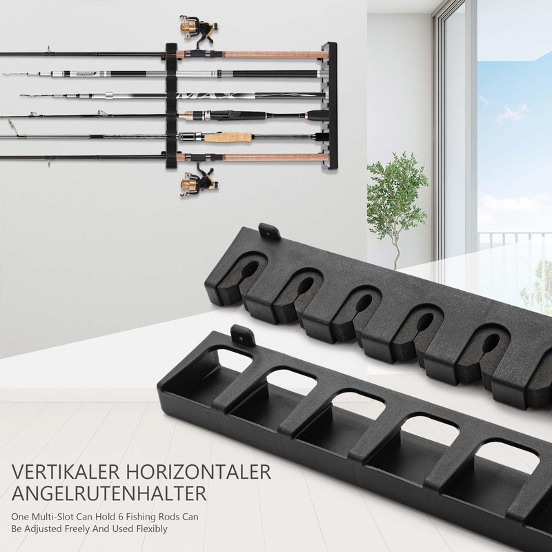 MOERDIFFER Fishing Rod Holder, Black, ABS, 6 Rods Storage, Wall
