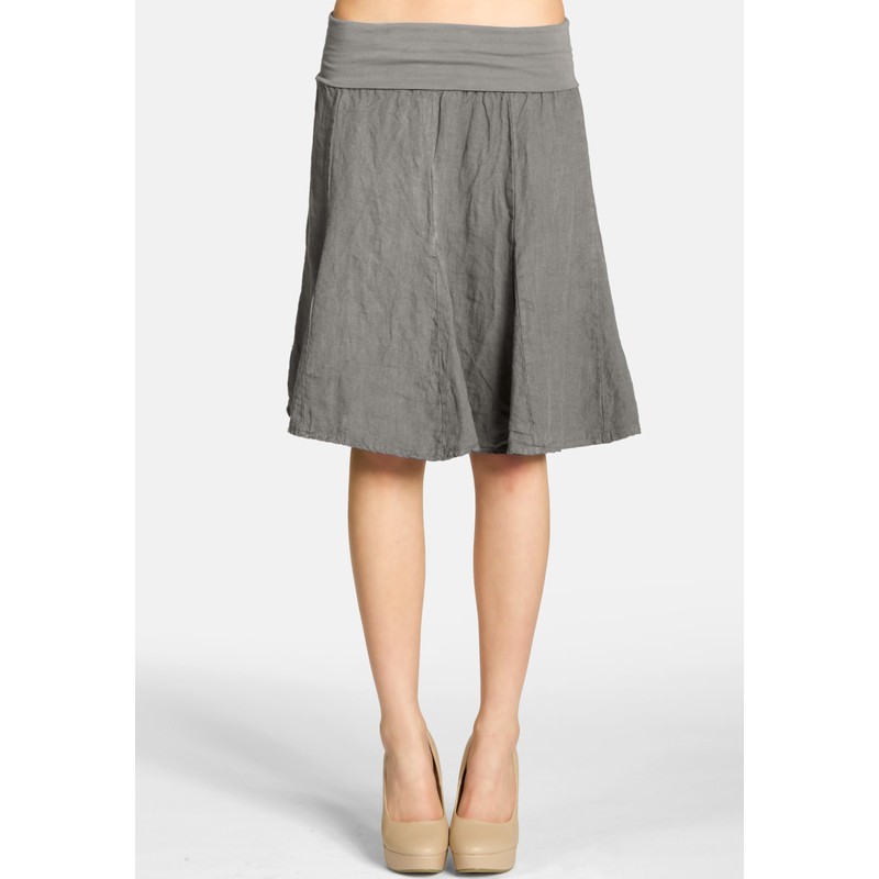 Caspar RO014 Women’s Linen Skirt with Figure-Friendly Elastic Waistband -