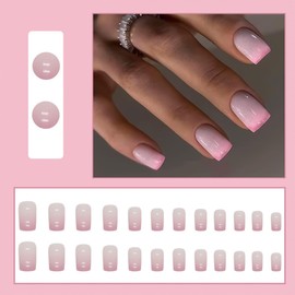 Pink Fake Nails Square Press On Nails Gradient Coffin Glossy Press On Nail With Glitter Design Full Cover False Nails Acrylic Artificial False Nails For Party Gift Nail Supplies Decorations 24 Pcs