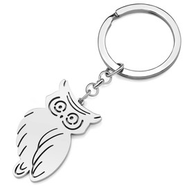 LONYOO Elegant Bird Owl Keychain Stainless Steel Keyring Owl Gifts for Women Girls Car Key Backpack Charms (Silver Plated)
