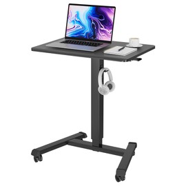 BONTEC 25.6" x 17.7" Gas Spring Mobile Stand Up Desk, Podium, Rolling Standing Desk Up to 33LBS with Wheels and Stoppers, Laptop Standing Desk Height Adjustable, Black