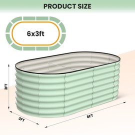 GarveeLife 6x3x2ft Raised Garden Bed,Galvanized Raised Bed,Garden Boxes Outdoor,Open-Ended Base Galvanized Planter,Planter Raised Boxes,Metal Garden Box for Vegetables, Flowers,Rubber Edge,Green