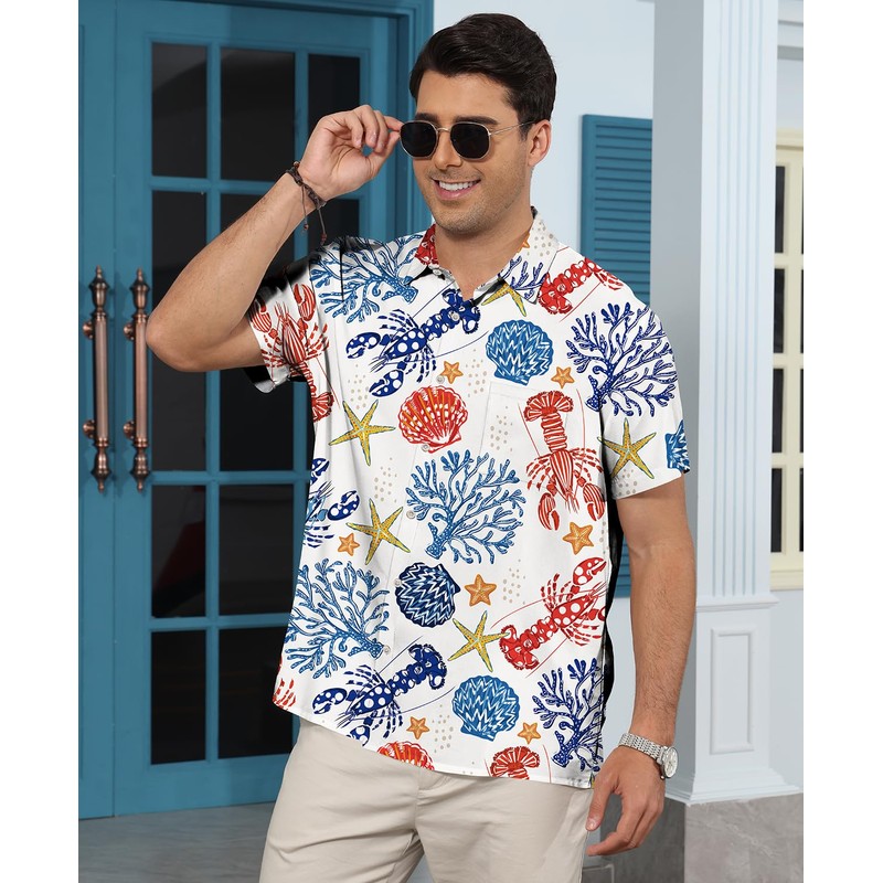 KYKU Mens Printed Short Sleeve Button Down Shirts Men's Hawaiian