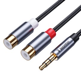 SOOMFON 3.5mm to RCA Audio Cable 3.5mm Male to 2RCA Female RCA Adapter Audio Stereo Cord High Durability Nylon Braided Gold-Plated Plugs RCA Y Splitter for Speake Tablets 0.8 FT