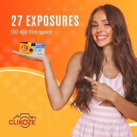 Disposable Camera Bundle with Novocolor Daylight Single Use Camera 27 Exposures and Clikoze Photography Tips Card (5 cameras)