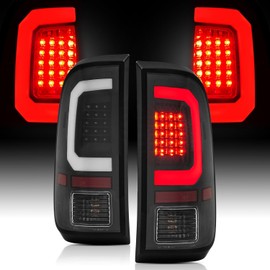 LED Tail Light Assembly Compatible with 2008-2016 Ford F250 F350 Super Duty Taillights Rear Brake Lamp, C-Type LED Tube, Black Housing Clear Lens