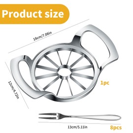 QINGYIWL Apple Slicer, Stainless Steel, Apple Slicer with 8 Stainless Steel Fruit Forks, Apple Chopper with 12 Blades, Apple Cutter for Office, Home, Kitchen (18 x 12 cm)