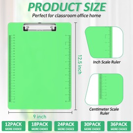 Plastic Clipboards, PANDRI 24 Pack Clear Colored Clipboards, Low Profile Clip Board 12.5 x 9 Inch Standard Letter Size, Office Supplies Classroom