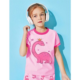 Little Hand Kids & Toddler Girls Dinosaur Pajamas 2 Piece PJS 100% Cotton Jammies Pink Short Sets 2 Years