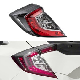 Halogen Tail Light Assembly, Outer Taillight, For 2017-2021 Honda Civic Hatchback, For 2017-2019 Honda Civic Type R, 33500TGGA02, 33550TGGA02 (Driver Side Taillight)
