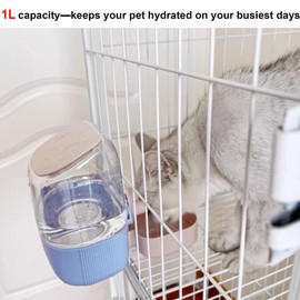 RMNHPTK 35oz Rabbit Water Bottle, Pet Hanging Automatic Water Dispenser for Small Animal Ferret Guinea Pig Chinchilla Dog Cat (Cage Grid Spacing 1.1''-2.1'') (Blue-Pink)