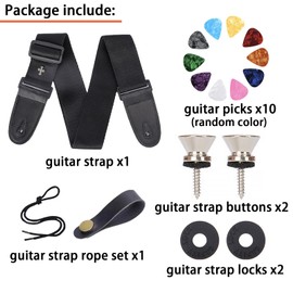 SCORYULE Adjustable Strap for Guitar & Bass, Acoustic Guitar Strap Set with Pick Holder, 1 Rope Set, 2 Buttons, 2 Locks,10 Guitar Picks