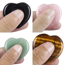 mookaitedecor Heart Thumb Worry Stone Crystal Pocket Palm Gemstone for Anxiety Stress Relief and Reiki Healing, Pack of 4
