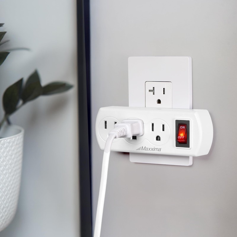 Maxxima 3 Outlet Grounded Wall Plug Adapter with On/Off Switch,