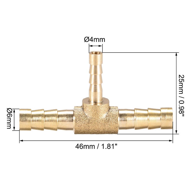 sourcing map Tee Brass Barb Fitting Reducer 3 Way, Fit