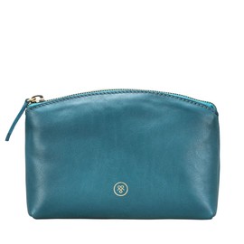 Maxwell Scott - Womens Luxury Italian Leather Small Soft Makeup Cosmetic Bag - Handmade in Italy - The Chia Nappa Petrol Blue