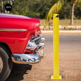 Safety Bollard, 48" Height * 4.5" Dia Bollard Post, Yellow Steel Pipe Bollards with 8 Anchor Bolts, Perfect for Traffic-Sensitive Area, Pack of 2