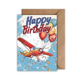 WBdesignz Birthday Card with Envelope - Aeroplane Birthday Card Pilot Happy Birthday Aviator Greeting Card for Birthday (A6)