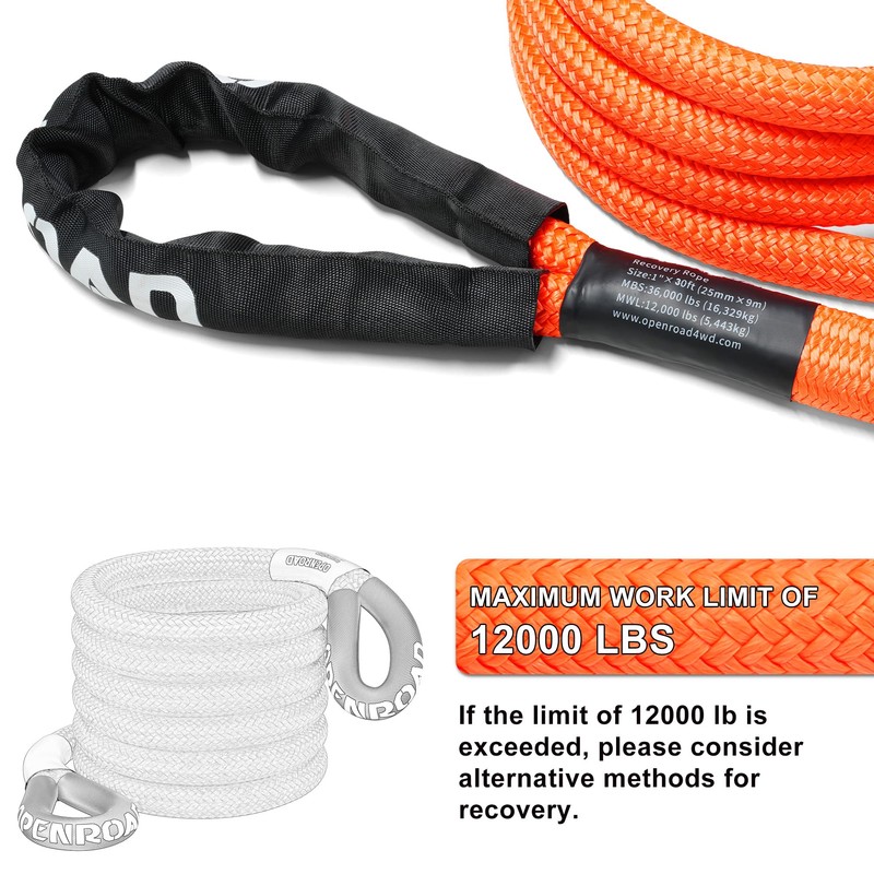OPENROAD 1" x30ft Kinetic Recovery Rope 36,000LBS Heavy Duty Offroad