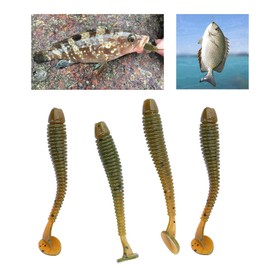 50PCS Fishing Soft Lures, 5cm Soft Plastic Fishing Lures T Tail Grub Worm Baits Fish Tackle Accessory (Black)