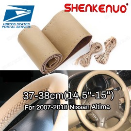 SHENKENUO 15" Steering Wheel Cover Genuine Leather Beige new For 2007-2018 Nissan Altima
