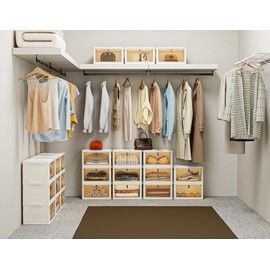 DUNDUNJOY Closet Organizers and Storage 70Qt 3 Pack Stackable Storage Bins with 1 Lid Foldable Closet Organizer Boxes for Clothes Office Supplies Snacks (23Qt X 3)