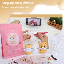 Fox Crochet Kit for Beginner-Friendly Amigurumi Animal Craft Set Includes Hook, Eyes, Stuffing | Creative DIY Gift for Women, Mothers Day Christmas