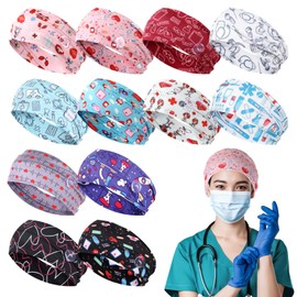 Limbeuuu 12 Pcs Nurse Headbands for Women, Non Slip Nursing Headbands with Buttons for Mask Work Accessories Elastic Ear Protection Hair Bands Gift for Spa Yoga Sports(Stylish)