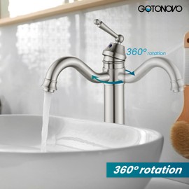 gotonovo Vessel Bathroom Sink Faucet Brushed Nickel Single Handle Tall Bathroom Faucet Long Reach Hot and Cold Mixer Tap with Pop Up Drain Without Overflow Included