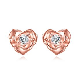 URONE Rose Heart Earrings 925 Sterling Silver Rose Flower Stud Earrings Jewellery Valentines Gifts for Women Mum Wife