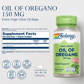 SOLARAY Oil of Oregano Softgels 150 mg - Oregano Oil Supplement for Powerful Wellness Support - Gentle Digestion - Extra Virgin Olive Oil Base - Vegan, 60-Day Guarantee - 60 Servings, 60 Softgels