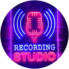 Recording Studio Microphone On Air Dual Colour LED Bar Light Neon Light Advertising Neon Sign Red & Blue 210 x 300 mm st6s23-i3519-rb