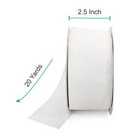 CT CRAFT LLC Glitter Wired Ribbon 2.5" x 20 Yards White for Christmas Home Decor Bow Gift Wrapping DIY Crafts Wreath