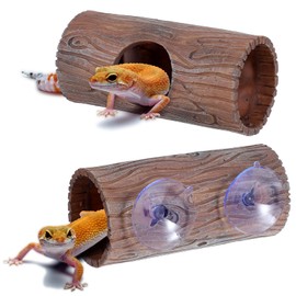 Reptile Hide, Plastic Hollow Hideout with 2Pcs Powerful Suction Cup, Reptile Tank Accessories for Bearded Dragons, Crested Geckos, Frogs, Hermit Crabs, Lizards & Snakes, Terrarium Decor