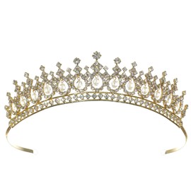 SAMKY Dangle Crystals Simmering Wedding Bridal Tiara Crown - Gold Plated T1291