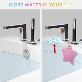 Bathtub Overflow Drain Cover, Silicone Tub Overflow Drain Cover, Soak Bathtub Drain Cover Stopper with Suction Cups, Cute Bathroom Spa Accessories Adds Inches of Water for Deeper Bath (Pink)