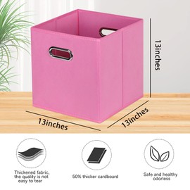 SEVENDOME Fabric Storage Bins，13 Inch Cube Organizer Bins ,Fabric Organizer Bins Foldable Storage Bins Basket with Dual Handles and Storage Box，Set of 3,Pink