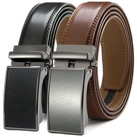 DOOPAI 2 Pack Ratchet Belts for Men Leather Dress Belt Adjustable with slide Automatic Buckle,Cut to Exact fit