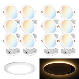 PARMIDA (12 Pack) 6 Inch 5CCT Ultra-Thin LED Recessed Ceiling Light with Night Light, 5 Color Selectable 2700K/3000K/3500K/4000K/5000K, 15W, Dimmable Canless Wafer Slim Panel Downlight, IC Rated, ETL