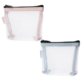 Sndperiexam 2 Pcs Mini Mesh Bag with Zipper, Small Clear Nylon Mesh Pouches, Portable Travel Makeup Organizer Bags for Cosmetic Lipstick Keys Headphones- Blue & Pink