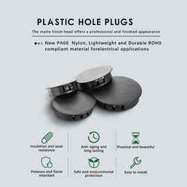 BOPOREAE 15PCS 1-1/4 In/32 mm Plastic Hole Plugs, Black Flush Mount Panel Plugs Button Locking Snap in Locking Screw Hole Cover, Tubing Post End Cap for Chair Table Furniture Cabinet