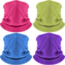 4 Pieces Winter Fleece Neck Warmer Gaiter Thick Thermal Windproof Ski Neck Gaiter Balaclava (Fluorescent Green, Purple, Lake Blue, Rose Red)