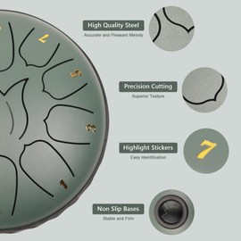 JYTMUS Steel Tongue Drum 11 Notes 6 Inches Rain Drum for Outside with Bag, Music Book, Drum Mallets, Mallet Holder, Finger Picks and Stickers, Steel Drum for Yoga, Meditation, Prenatal Education