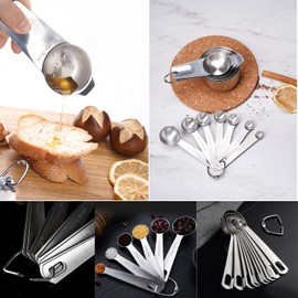 Meiyijia Stainless Steel Measuring Spoons, Stackable Soup Spoons for Measuring Dry and Liquid Ingredients (7+7 Piece Suit)