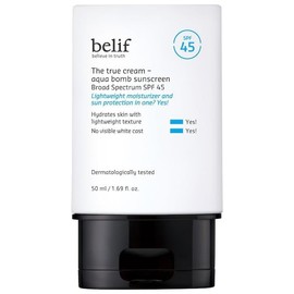 belif Aqua Bomb Protector solar de amplio espectro SPF 50 | Protector solar hidratante ligero 2 en 1 | Hidratación de la piel con bloqueo de rayos UV | Reposición de barrera contra la humedad, acabad
