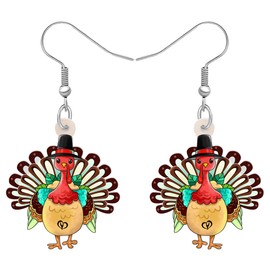 DUOWEI Cute Acrylic Thanksgiving Turkey Earrings for Women Autumn Pumpkin Dangle Jewellery Gifts Charms for Girls Accessories, Acrylic, No Gemstone
