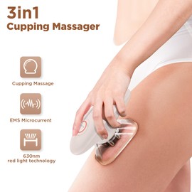 MYCARBON 3 in 1 Cupping Massager for Beautiful & Firm Skin, Cellulite Massager Tool with Vacuum Massage, EMS & Red Light, Anti Cellulite for Face, Abdomen, Facial, Thighs, Arms, Legs (Pink)