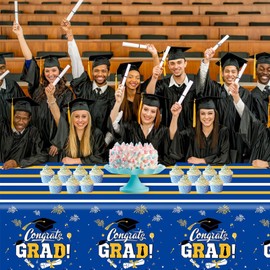 OQOQ Graduation Decorations 2025 Tablecloth (Blue,2 Packs) - 54x108 Inches 2025 Graduation Congrats Party Decorations Plastic Table Cloth Disposable Table Cover