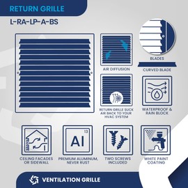 [18 x 6 Duct Hole] Vent Cover. Aluminum Exterior Return Grille HVAC Sidewall - Outside Air Louver Waterproof & Rain Block. Return Grille Outdoor. The Aluminum Never Rust. White [19.6 x 7.6" Face]