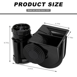 DXNQ Train Horn Air Horn for Truck, 12V Super Loud Snail Car Horn with Relay Wiring Harness Compressor, Waterproof Electric Snail Air Horn Kit for 12V Vehicles Motorcycle Boat SUV (Black)